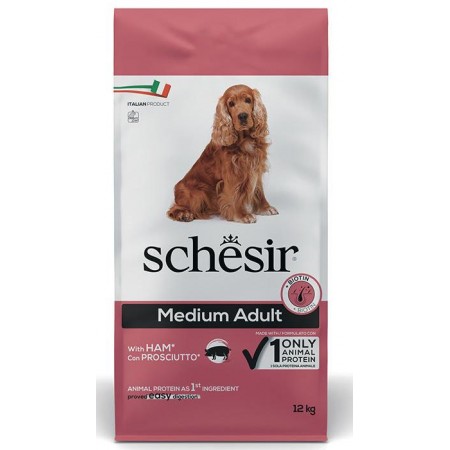 Schesir Dog Medium Adult With Ham ШИНКА монопротеїновий сухий корм для собак середніх порід 12 кг (54469)